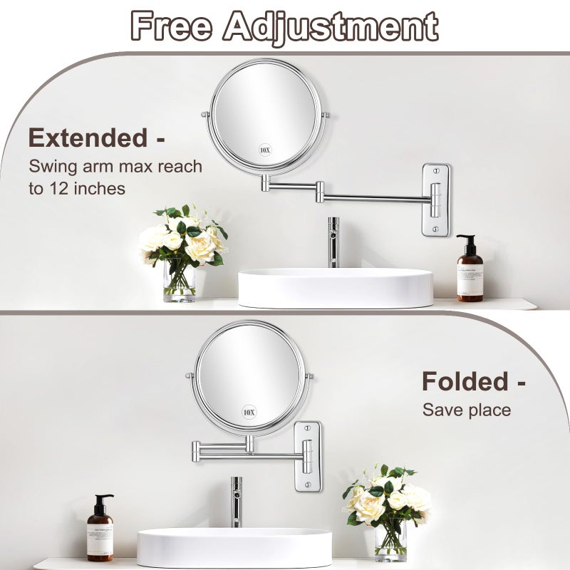 DECLUTTR 8 Inch Wall Mounted Magnifying Mirror with 10x Magnification, Double Sided Vanity Makeup Mirror for Bathroom, Chrome Finished - Image 4